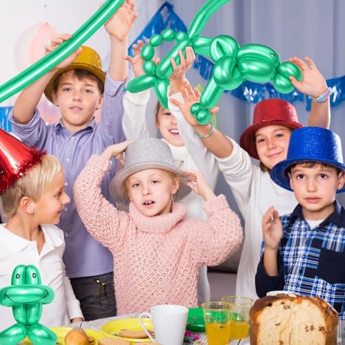 Image of LXZFCRG Metallic Green 260 Long Balloons 100pcs Shiny Chrome Green Latex Twisting Balloon for Balloon Animals, Magic Balloons for Birthdays Wedding Party Decorations