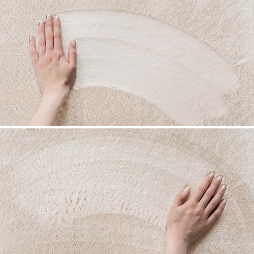 SIMPEX Teppich Creme 240x340 cm Waschbarer Kurzflor Teppich, rutschfest & weich, modernes einfarbiges Design für Wohnzimmer, Schlafzimmer… – Ansicht 4