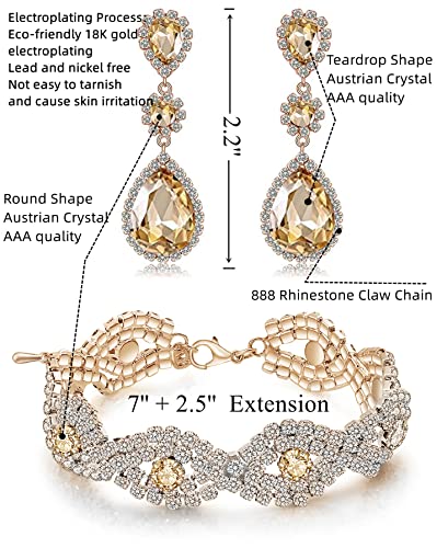 Silver/Gold Plated Bridal Wedding Rhinestone Earrings Bracelet Set for Wedding Brides Bridesmaids Crystal Stone Dangle Drop Earrings Link Tennis Bracelet Set for Women Wedding2