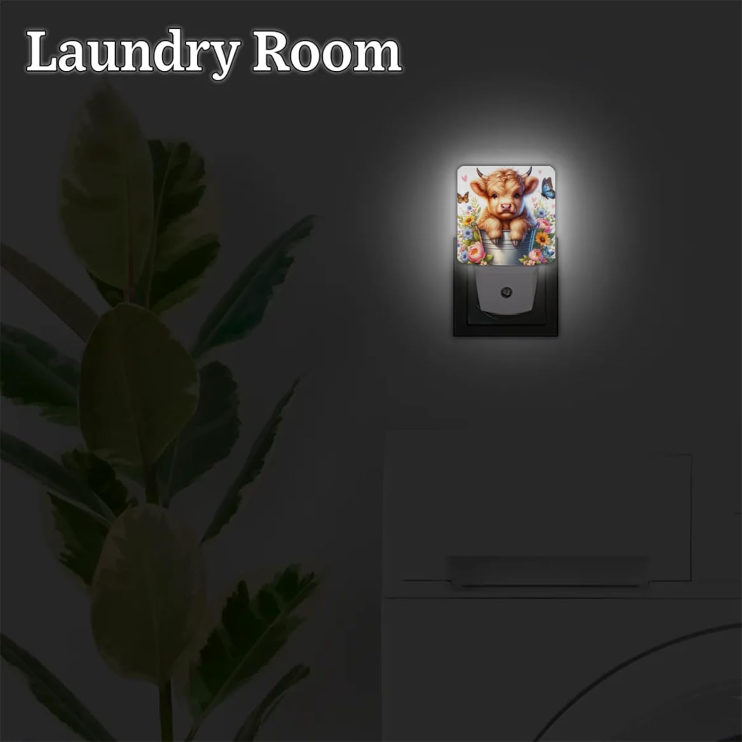 Animal Alpine Cattle Butterfly Plug in Night Light Set of 2 LED Nightlights Auto Dusk to Dawn Sensor Nightlight Lamp for Kids Boy Girls Room Bedroom Bathroom Kitchen Hallway Nursery Stairs Decor