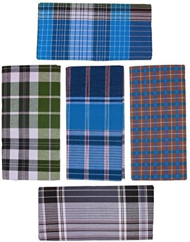 Dhrona Men's Lungi - 5 Piece (2.25 meter) (100% Pure Cotton) (Export Quality Printing/Skin Friendly) (Multi-Colored)