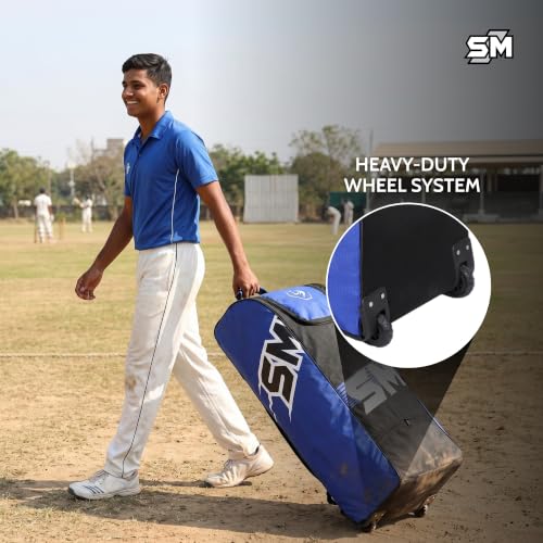 Image of SM Ultra Duffle Cricket Kit Bag with Wheels | Wheelie Cricket Bag | Ultralight Premium Denier Ripstop | Preformed Back & Base | Extra Storage Pockets | Lockable U-Zip | High-Performance Cricket Bag
