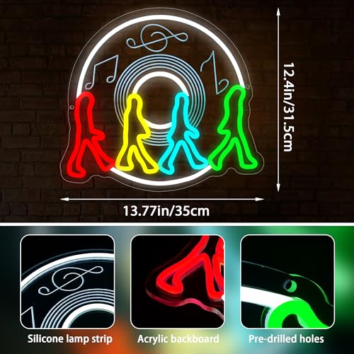 Image of Rock Band Neon Sign for Wall Decor Dimmable Four People Walking Neon Light LED Abbey Road Sign for Man Cave Music Stage Concert Bedroom Party Club Bar Christmas Birthday Gifts Size13.7*12.4In(WZCP022)