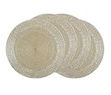 COTTON CRAFT Glitz Handmade Beaded Charger Placemats - Set of 4 - Halloween Harvest Autumn Fall Holiday Christmas Xmas Dining Celebration Festive Party Table Décor - 13.5 inch Round - Champagne