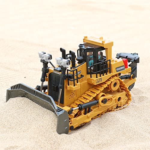 Image of Dwi Dowellin Rc Bulldozer Toys for Boys,Construction Remote Control Bulldozer with Metal bulldozing Shovel Lights /Sounds for Kids Boys