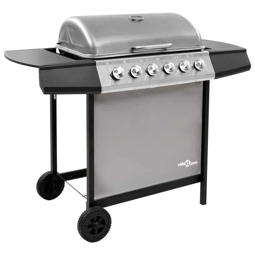 vidaXL Barbecue à gaz avec 6 brûleurs, élégant et fonctionnel, roulettes robustes pour jardin, cuisine en plein air, barbecue noir et argent