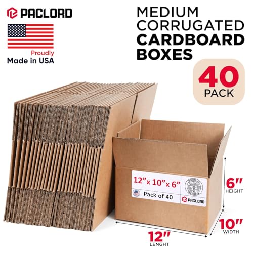 Image of Medium Cardboard Boxes 12 inchL x 10 inchW x 6 inchH (Pack of 40) - USA-Made Packing Boxes for Moving, Shipping, or Storage - USPS, UPS, FedEx Approved - Professional Packing Supplies for Moving | USA-Made Packing Boxes for Moving, Shipping, or Storage - USPS, UPS, FedEx Approved - Professional Packing Supplies