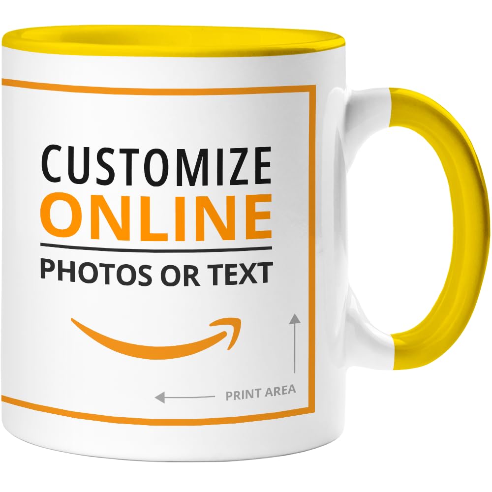 360 Onlineprint Personalized Mug | Material: Ceramic | Mug with Colored Interior and Handle | Ideal for a Personalized Gift or Professional use | Color: Yellow | Capacity: 325 ml