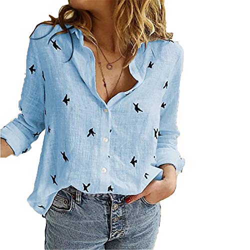 Womens Button Down Work Shirts Fall Long Sleeve Slub Cotton Casual Collared Business Blouse Tops (Blue 2,5X-Large)