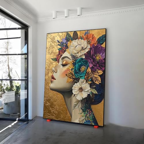 Blumengemälde, Frau mit Kopf, Posterdruck, Kunst, Blumenfrauengesicht, Frau mit Blumen, Leinwandbild, Wandkunst, Blumenbilder, 21 x 30 cm, rahmenlos