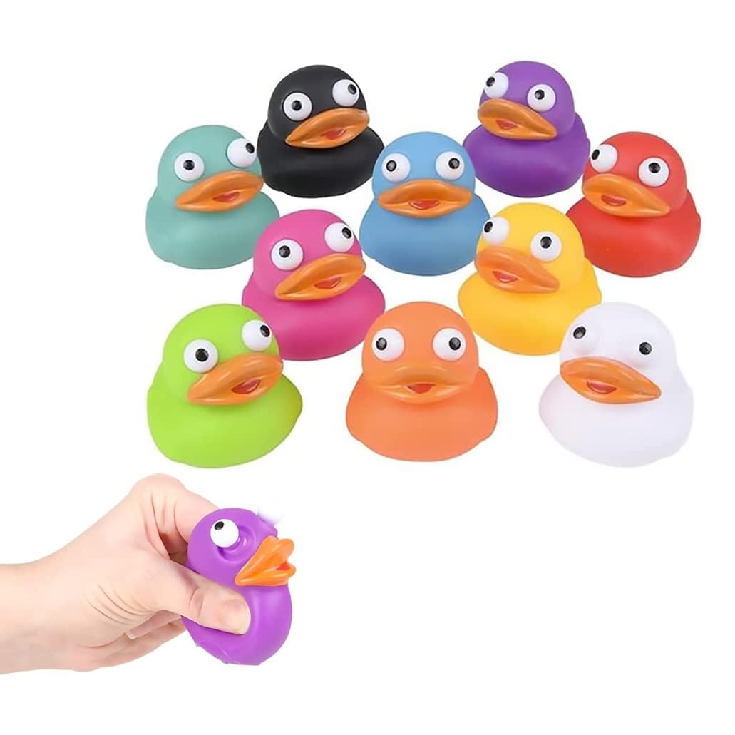 The Dreidel Company Rubber Duck Eye Poppers, Squeeze to Quack, Toy Assortment Duckies for Kids, Bath Birthday Gifts Baby Showers Summer Beach and Pool Activity, 2" (10-Pack)
