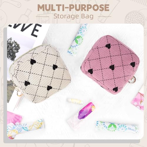 Image of Period Bag for Teen Girls, Corduroy Hearts Sanitary Napkin Storage Bag, Cute Menstrual Pad Pouch Tampon Holder for Purse (Hearts-Beige)