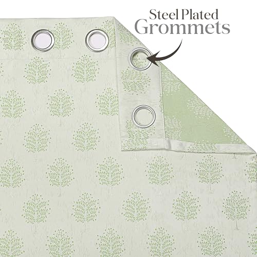 Image of Yellow Weaves 2 Pcs Jacquard Tree Eyelet Long Door Curtain - Perfect for Home, Office, Bedroom, Living Room & Balcony - 9 Feet (Pastel Green)