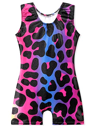 Image of EQSJIU Gymnastics Leotards for Girls Kids Rainbow Mosaic Mermaid Butterfly Stars Leopard Galaxy Tie Dye Cosmos Leopard