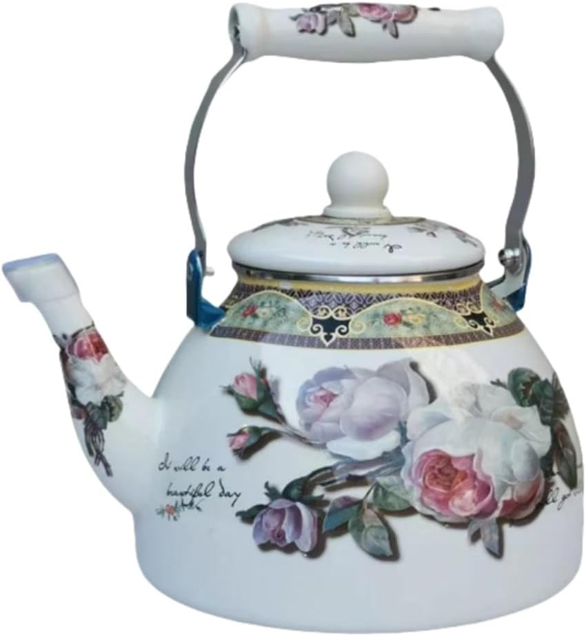 やかん エナメルケトル おしゃれ 花柄 湯沸かし ティーポット 調理器具 大容量 かわいい 広口 ケトル 軽量 家族用 ガスコンロ