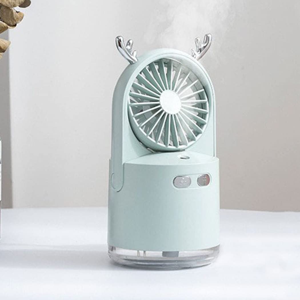 Mini Climatizzatore Portatile 4 in 1 USB Ricaricabile Personale Ventilatore Condizionatore d'Aria Mobile Silenzioso Umidificatore per Ufficio, Camera 3 velocità, 7 Colori LED Light,Verde