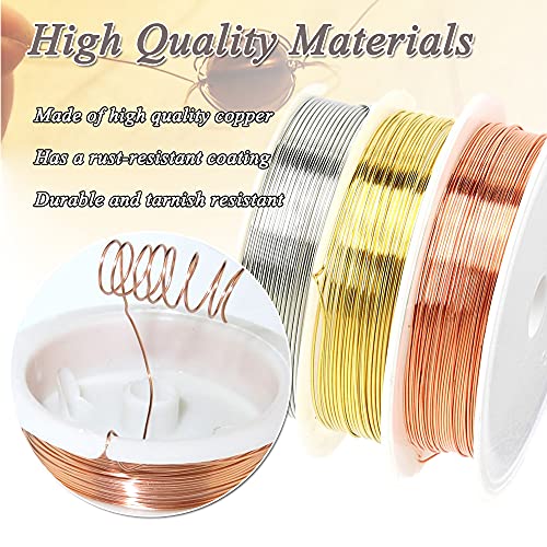 Craft Wire For Jewelry Making, 18 Gauge Copper Jewelry Beading Wire 3Rolls 5Feet/Roll Premium Tarnish Resistant Copper Wire Jewelry Making Supplies For Diy Gold Silver&Rose Gold (1Mm, 3Roll Set) #TOP2