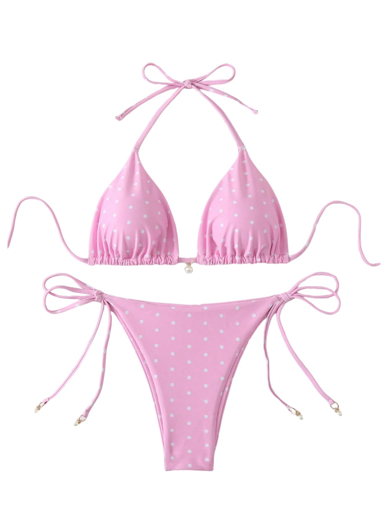 SOLY HUX Women's 2 Piece Polka Dots Print Halter Triangle Bikini Set