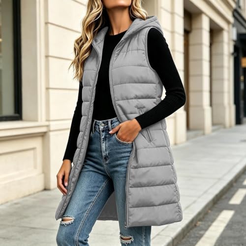 Gumipy Women Puffer Vest Long Hooded Quilted Vest Sleeveless Puffer Jacket - image 2