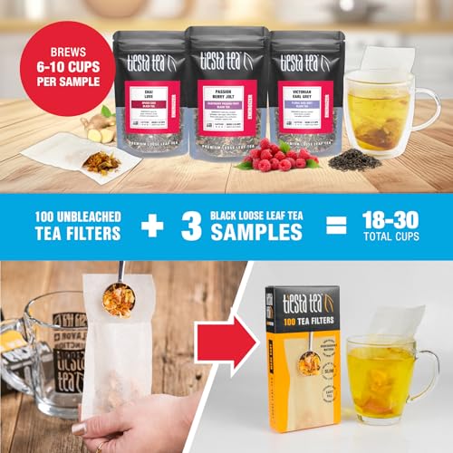 Image of Tiesta Tea - Black Tea Starter Kit, Loose Leaf, Premium Black Gift Set, High Caffeinated, Make Hot or Iced, Variety Pack with 3 Samplers & 100 Disposable Filters