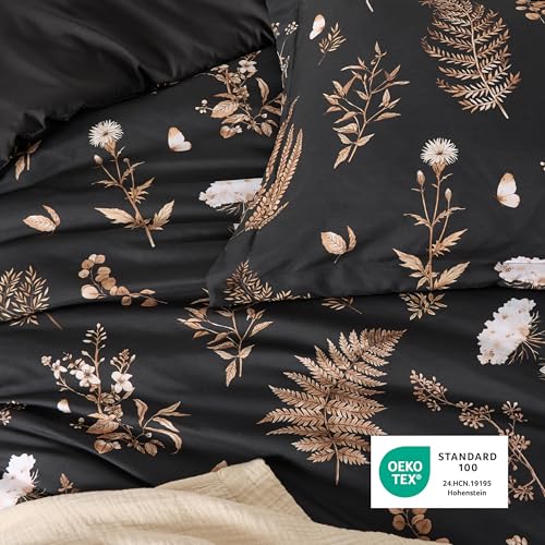 Image of Bedsure Comforter Set Queen Size - Floral Bedding Comforter Set, 3 Pieces, 1 Soft Black Comforter and 2 Pillow Shams