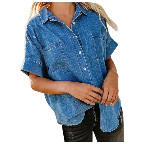 Camisa vaquera para mujer, blusa de manga corta, camisa vaquera, camisa vaquera, tops para mujer, camiseta de manga larga, camiseta Y2K, chaqueta vaquera oversized con botones, primavera, verano,