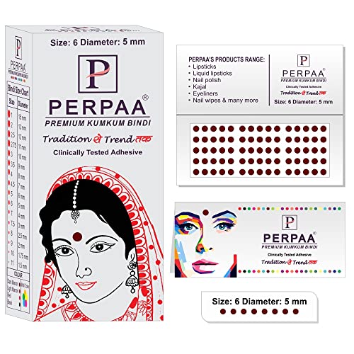 Image of PERPAA Kumkum Dark Maroon Round Bindi Book for Ladies Forehead Pack of 2-15 Flaps Each Box (Stick On) (06, Diameter 5mm)