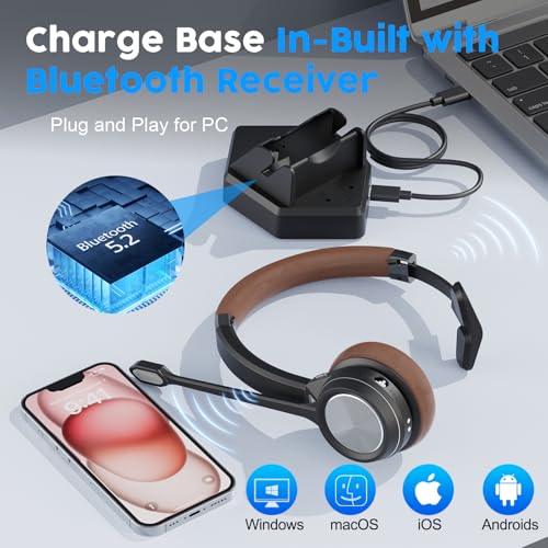 Casque Bluetooth pour PC avec base de charge et dongle USB sans fil