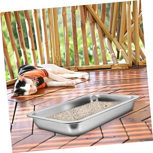 DRESSOOS Caixa bandeja sanitária de aço inoxidável penico de gatinho bandeja de areia de coelho rasa