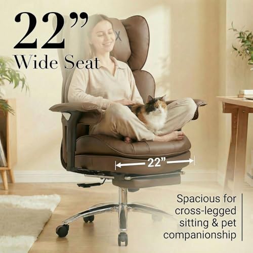 Image of Efomao Big & Tall Desk Chair, Wide Executive Office Chair with Footrest Brown