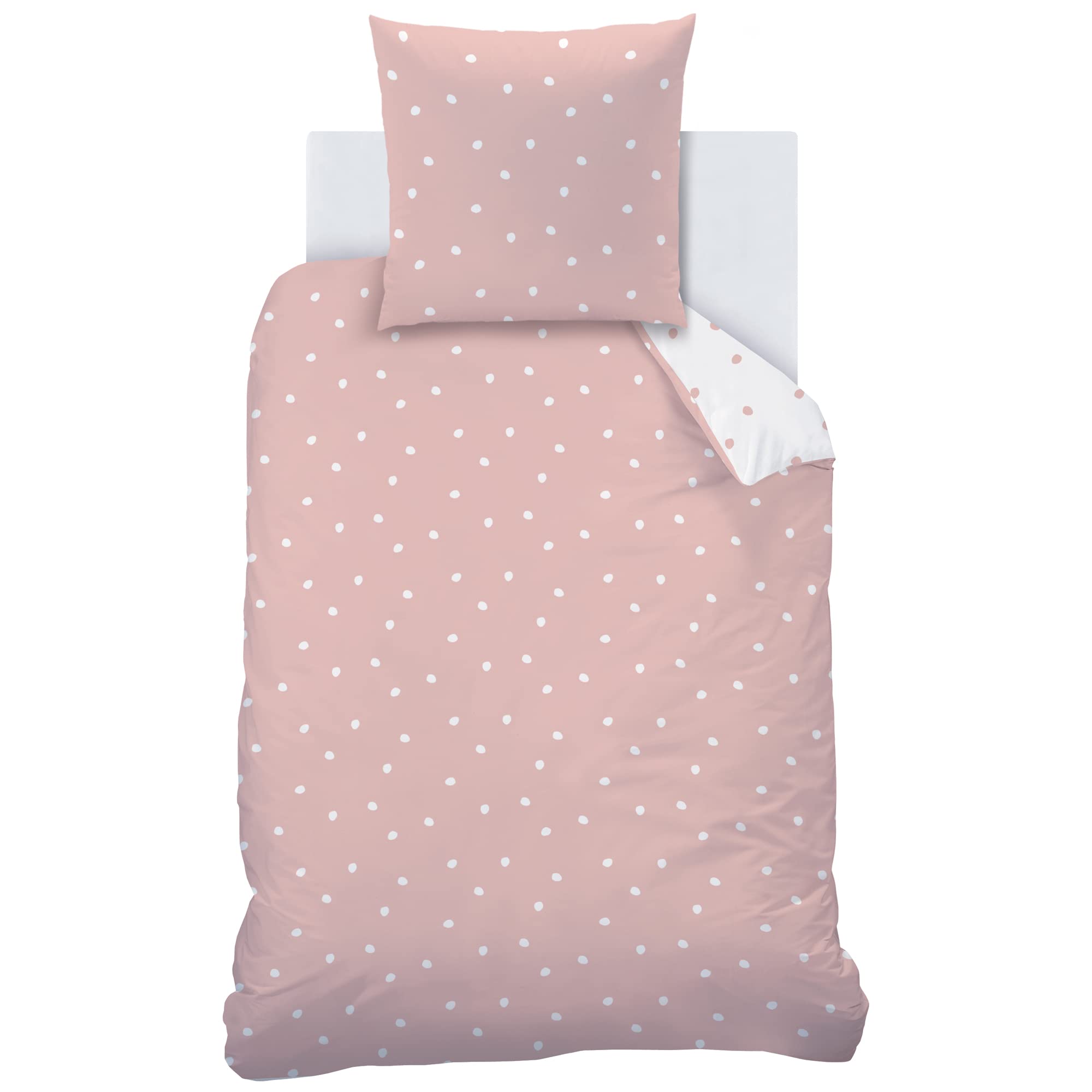 MATT & ROSE Parure da letto per bambini, 140 x 200 cm, motivo rosa con puntini
