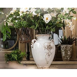 Soyizom Unique Shabby Chic White Rustic Ceramic Vase, 17cm Height, Suitable for Tabletop, Kitchen, Office, Living Room Decoration Soyizom Unique Shabby Chic White Rustic Ceramic Vase 17cm Height Suitable for Tabletop Kitchen Office Living Room Decoration