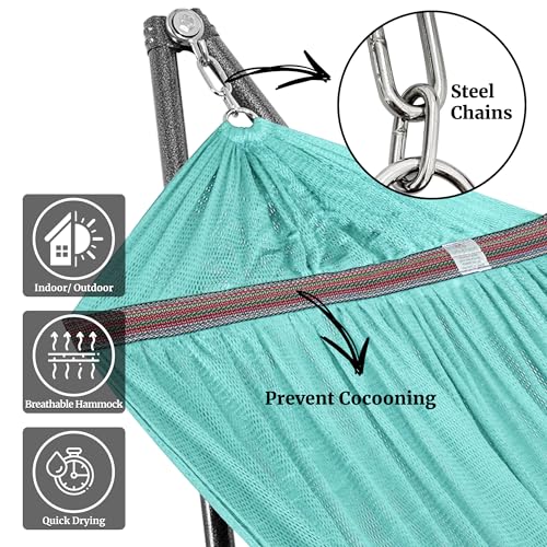 Image of Tranquillo Universal Double Hammock with Stand Included for 2 Persons /Foldable Hammock Stand 600 lbs Capacity Portable Case - Inhouse, Outdoor, Camping, Sky