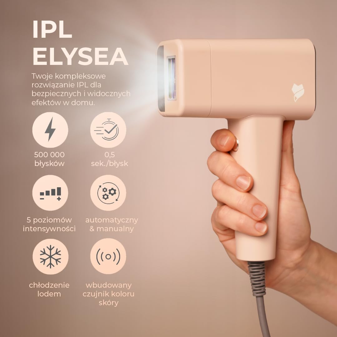 Vulpés IPL Elysea - wysokiej jakości urządzenie do usuwania owłosienia z aktywnym chłodzeniem dla praktycznie bezbolesnego zabiegu IPL | Trwała redukcja owłosienia na ciele, twarzy i okolicach intymny