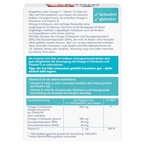 Doppelherz Omega-3 + D3 Kids - Vitamin D wird für ein gesundes Wachstum & eine gesunde Entwicklung der Knochen bei Kindern benötigt - 63 Gel-Tabs 2