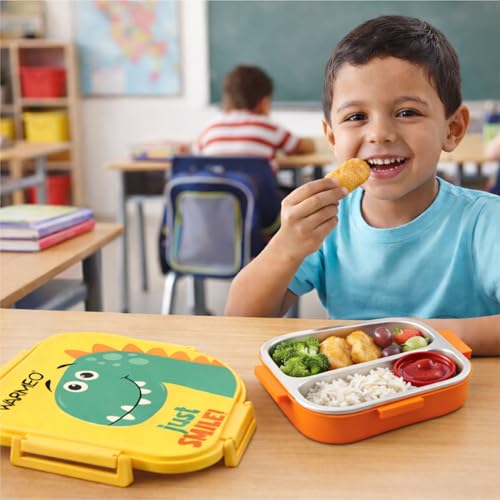 Image of WARMEO Jerry Insulated Stainless Steel Lunch Box (Dino, 2 Compartment Lunch Box)
