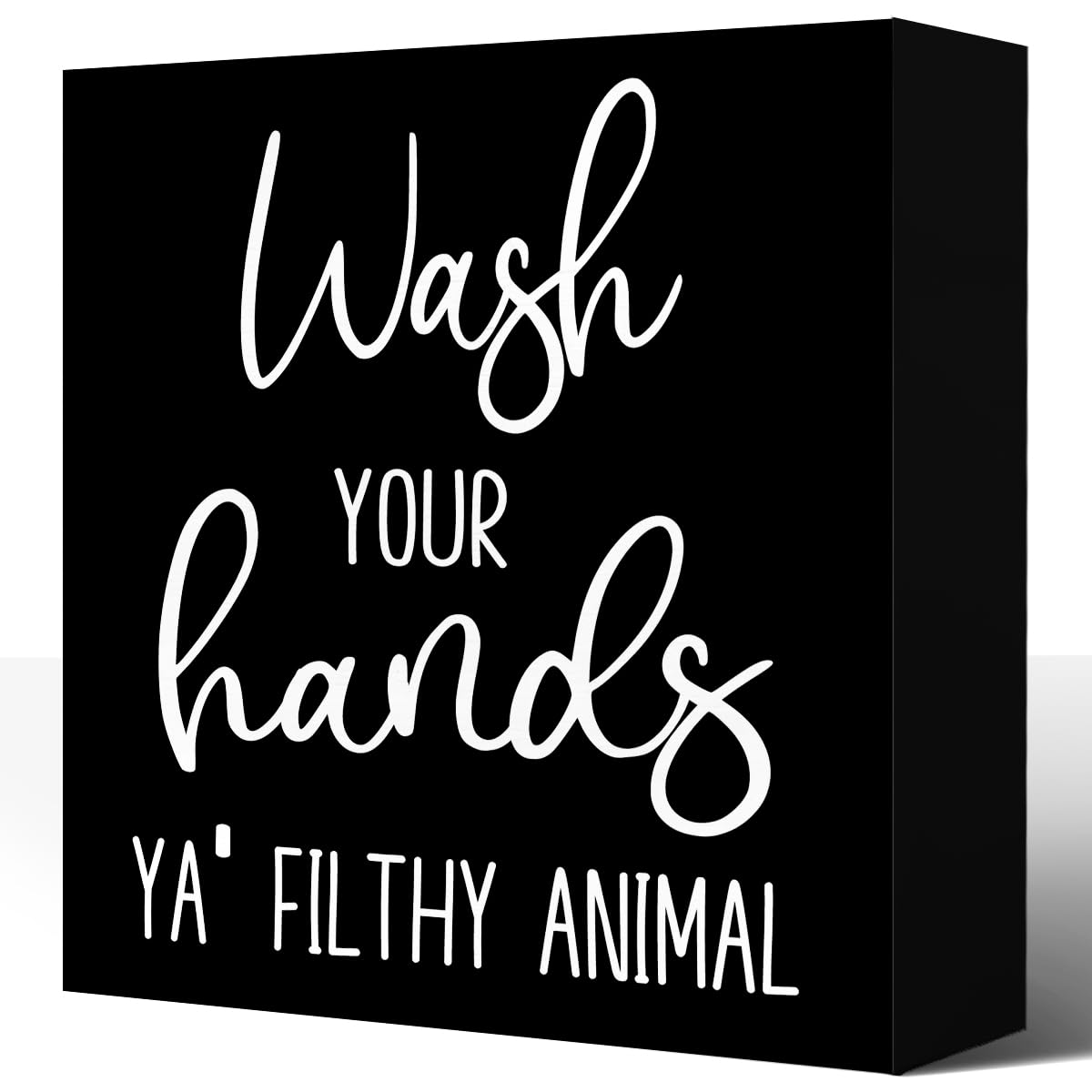 Ensound A0918 Funny Bathroom Wooden Box Signs,Wash Your Hands Ya' Filthy Animal Wood Block Sign For Bathroom Shelf Toilet Restroom Home Tabletop Desk Decor,Rustic Bathroom Plaque Decor 5X5 Inch