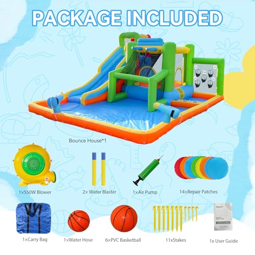 FBSPORT Inflatable Bounce House Water Slide, Bounce House for Kids Indoor Outdoor Bouncy House with 550W Blower, Bounce Castle with Slide Ball Shooting, Water Gun, Splash Pool, Bounce Area, Hose - image 8
