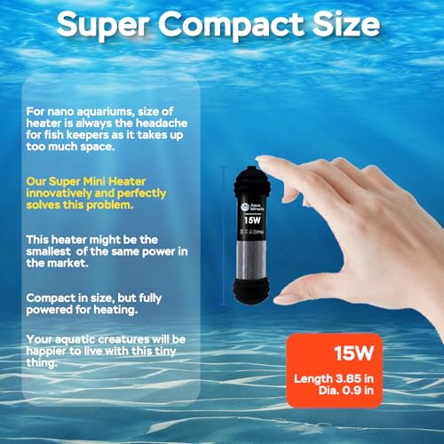 Image of AquaMiracle 15W Small Aquarium Heater Fish Heater, Super Mini Fish Tank Heater Turtle Tank Heater for 1-3 Gal Tanks, with Dual LED Display, Dry-Run /Overheating Protection & Memory Function