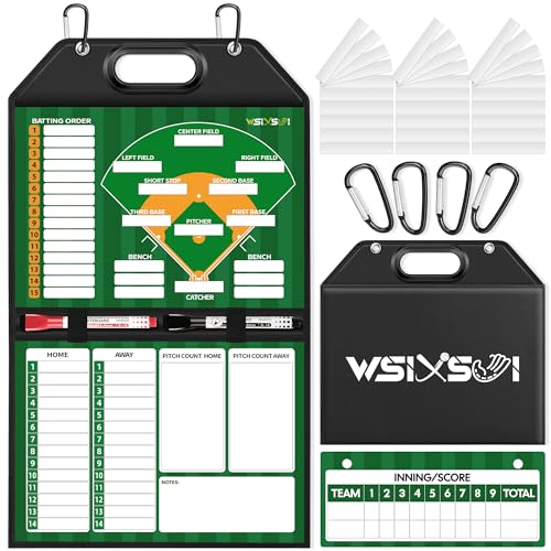 Wsixsui Magnetic Baseball Lineup Board for Dugout | Professional Baseball/Softball Clipboard for Coaches, Foldable | Leather Cover | Carry Handle | Detachable Scoreboard | 30 Lineup Cards