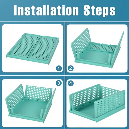 Image of Heart Home Pack of 3 Storage Organizer | Wardrobe Organizer | Cloth Organizer | Foldable Shirt Stacker Box for Almirah | Closet Storage Basket | Large | Gray & Pista Green & Ivory