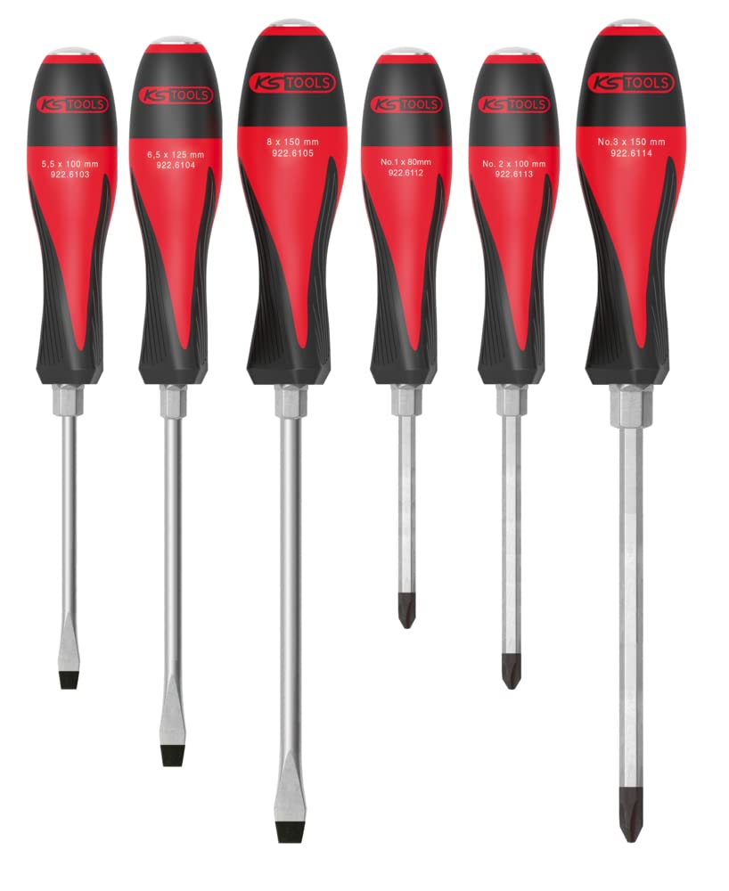 KS Tools 922.6110 ultimatemax Box of 6 3.5 - 8 mm PH1 Screwdriver Ph3, Red / Black