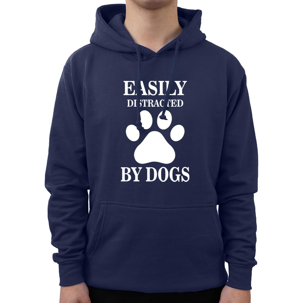 Graphic Impact Funny Easily Distracted By Dogs Dog Lover Puppy Amazing Novelty Hoodie (Navy Blue,Large)