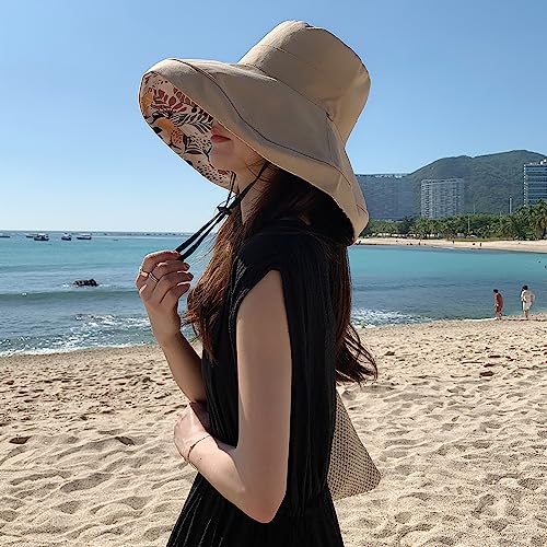Image of HUAMULAN Women Sun Hat Summer Bucket Beach Boonie Cotton Cap Wide Brim UPF 50