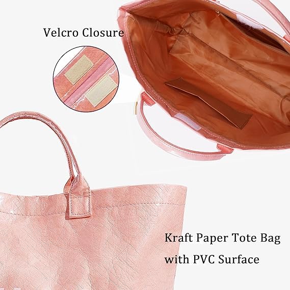 Image of Large Tote Bags for Women PVC Clear Totes Bag Plastic Carry All Bag Kraft Paper Shoulder Handbag Hobo for Work Travel
