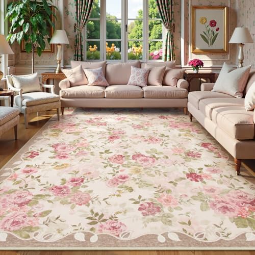 Lahome Vintage Floral 8x10 Area Rugs,Soft Living Room Rugs Boho L...