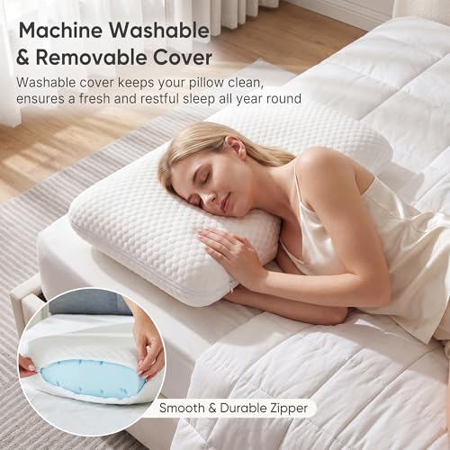 Image of Sweetcrispy Cooling Gel Memory Foam Pillow, Neck Support for Back and Side Sleeper Adults, Medium Firm Pillow with Breathable Mesh, Removable & Washable Cover, 1 Pack White