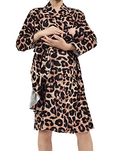 Image of SUFEINI Maternity Robe and Matching Baby Swaddle Blanket Set, Mommy Robe with Receiving Blanket Girls Boys Sleepwear