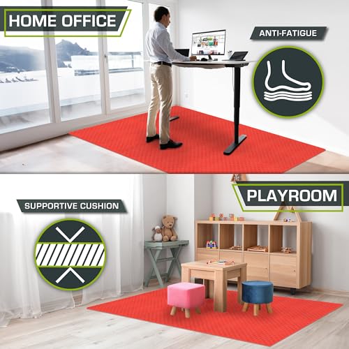 Image of ProsourceFit Exercise Puzzle Mat -inch, Checkered EVA Foam Floor Tiles w /Non-Slip Texture, Interlocking Design for Adjustable Gym Surfaces, Shock Absorbing, Red, 24 Sq Ft - 6 Tiles