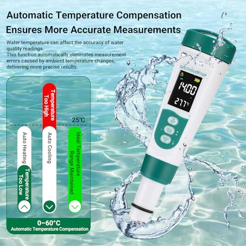Image of 5-in-1 Digital Water Tester TDS Meter Auto Calibration for Pool & Aquarium | Portable Water Quality Testing Pen with EC pH Salinity Temperature and TDS Meter for Drinking Water, Fish Tank, Hydroponics